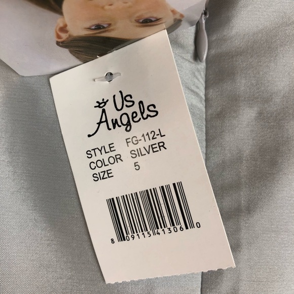 NWT US Angels Taffeta Silver Flower Girl Pageant Dress Size 5 - Picture 7 of 8